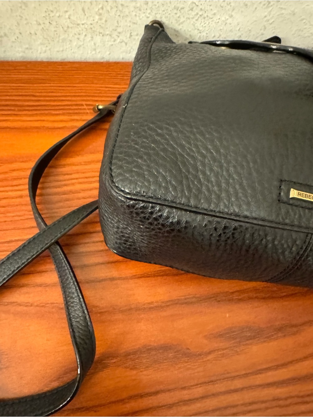 Rebecca Minkoff Black Pebbled Leather Crossbody with Gold Ring Detail - Picture 3 of 13